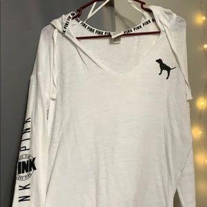 pink long sleeved hooded shirt